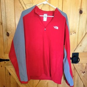 The North Face 1/4 Zip   Mens L Red Gray TKA 100 Fleece Hiking Outdoor